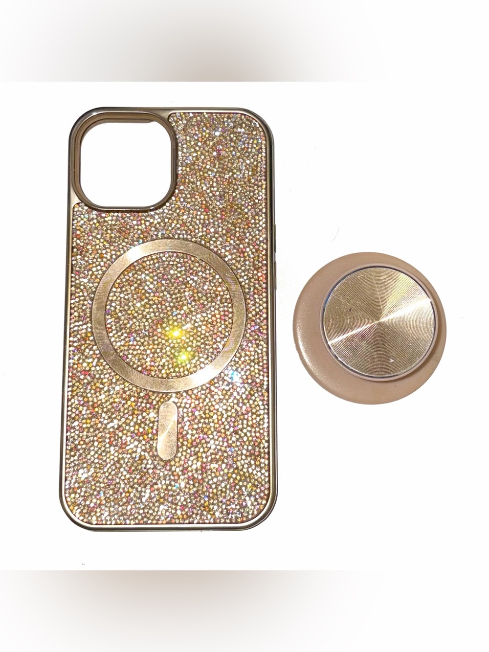 iPhone 12 Glitter Rose Gold Phone Case with Matching Pop Socket